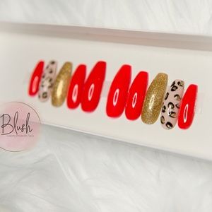 Red & Gold Leopard Luxury Press On Nails